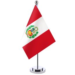 Accessories 14x21cm Office Desk Flag Of Peru Banner Boardroom Table Stand Pole The Peruvian National Flag Set Meeting Room Decoration