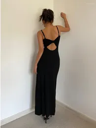 Casual Dresses WOMENGAGA Spicy Girls Thin U-neck Korean Style High Waist Hollow Back Sexy Strap Dress 2024 Summer Long YIB8