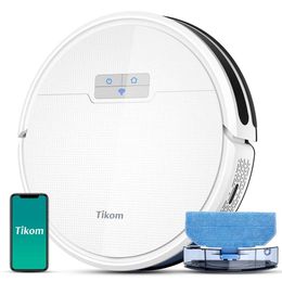 Tikom Robot and Mop Combo 2 in 1, 4500pa Strong Suction, G8000 Pro Robotic Vacuum Cleaner, 150mins Max, Wi-fi, Self-charging, Good for Carpet, Hard Floor