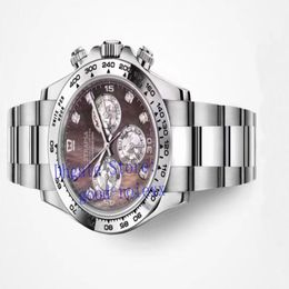 Top Men's Automatic Watches Chronograph Watch Cal 4130 White Brown Mother Of Pearl Diamond Dial 116509 Men Eta Cosmograph Spo2148