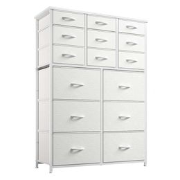 Enhomee Dresser 15 Drawers, Tall Bedroom with Wood Top and Metal Frame, Dressers & Chest of Drawers for Bedroom, Closet, Nursery, White