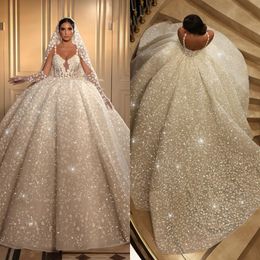 Ball Stunning Crystal Gown Wedding Dress For Bride Beading Lace Wedding Dresses Straps Vestido De Noiva Dubai Saudi Arabic Ruched Backless Bridal Gowns es s