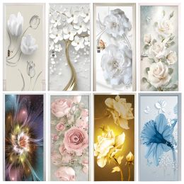 Stickers Flower Door Sticker 3D Wallpaper Adhesive Romantic Rose Custom Wall Decor Poster Art Mural Fridge Door Cover Wardrobe Cabinet