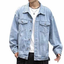 new Denim Jacket Men Vintage Jean Coats Streetwear Fi Jean Jacket Men Turn Down Collar Denim Outerwear Cott Bomber Jacket u4ed#