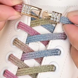 1Pair No Tie Shoe Laces Diamond Buckle Elastic Lace Shoelaces Pearl Light Colorful Fashion Without Ties Sneaker Kids Adult 240321