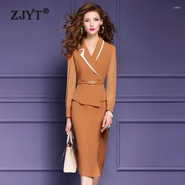 Casual Dresses ZJYT Elegant Office Lady Blazer Pencil Dress For Women Long Sleeve Spring Plus Size Business Chic Vestidos Fiesta Black