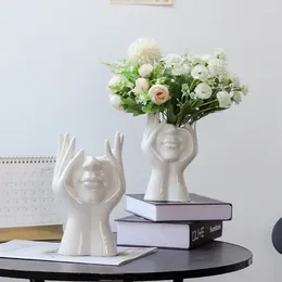 Vases Ceramic Human Face Flower Vase Art Creatrive David Sculpture Head Abstract Plant Pot Home Decor Arrangement Gift