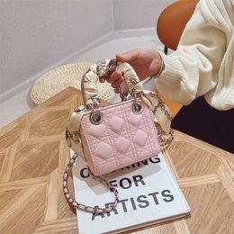 12% OFF Designer bag 2024 Handbags Korean Childrens Fashion Lingge Handheld Zero Wallet Fashionable Princess Scarf Single Shoulder Crossbody