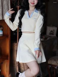 Work Dresses Bow Kawaii Sweet Two-piece Set Women Korean Fashion Cute Mini Skirt Suit Female Long Sleeve Blouse Slim Elegant 2024