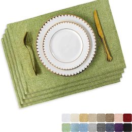 Pads Placemat Set of 4/6 Washable Place Mats Placemats Heat Resistant Faux Linen Burlap Placemat for Dining Table Kitchen Table Mats