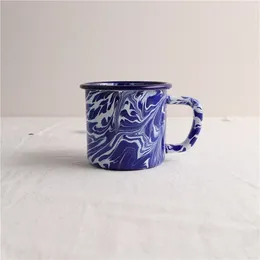 Mugs 380 Ml Art Enamel Blue Marble Water Cup Coffee Milk Tea D 9 Cm