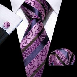 Neck Ties Neck Ties Plum Purple Stripe Jacquard Silk Mens Tie Exquisite Floral Woven Tie Cufflinks Pocket Square Set Wedding Party Barry.Wang FA-63 Y240325