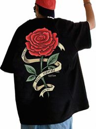 red Roses Wrapped In Ribbs Printing Clothes Men Cott Breathable Tee Clothes Oversized Casual Loose T-Shirts Short Sleeve k9bd#