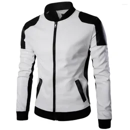 Men's Jackets Top Quality Fashion Men White Leather And Coats Pu Match Colour Overcoat