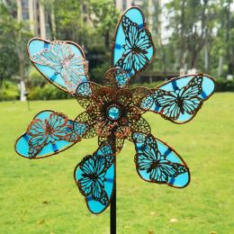 Decorations 90cm Wind Spinner for Garden Metal Iron Butterfly Shpae Luminous Windmill Spinner Outdoor Wind Garden Decoration