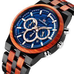 Luxury Stylish Wooden Watch Men Watch Male Wood Timepieces Date Chronograph Military Quartz Watches277Z