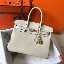 Genuine Leather Bk Handbag Designer Bags Togo Size 25 30 35 Milkshake White Gold Buckle Silver Buckle