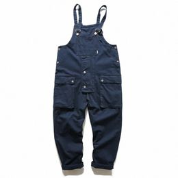 men Jumpsuit Multiple Pockets Solid Colour Pocket Loose Comfortable Dr-up Oversized Vintage Japanese Style Men Pants N0Rj#