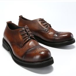 Round New Toes Style Genuine Leather Handmade Brogue Shoes Men Mixed Colour Carved Breathable Big shoes 1H3 e39cf