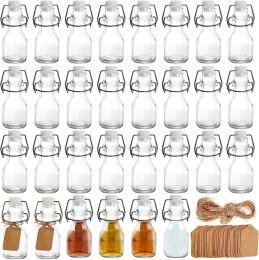 Jars 30 Pack Mini Swing Top Glass Bottles, 2 oz Mini Storage Bottles with Personalised Label Tags and String for Crafts, Decoration,