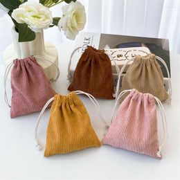Storage Bags 2pcs Corduroy Bag Drawstring Strap Pocket Makeup Women's Portable Large Capacity Solid Colour Zero Money