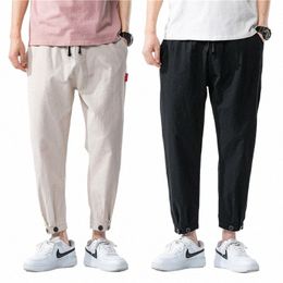 Yeni fi Kore tarzı pantolon erkekler düz renk rahat pamuklu ve keten pantolon gevşek düz rahat all-maç pantolon 73k0#