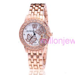luxury mens watch women Womens with steel band inlaid diamond shell face butterfly Watch
