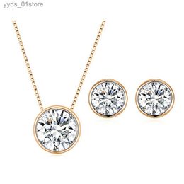 Earrings Necklace Classic Gold Colour Round Jewellery Sets For Women Original Crystals from Austria Pendant Necklace Stud Earrings Piercing Christmas L240323