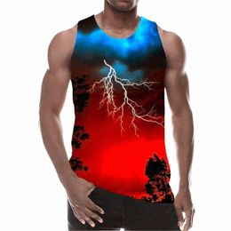 lightning Tank Top For Men's 3D Print Natural Sleevel Pattern Beach Tops Scenery Graphic Tree Gym Sporty Vest Plus Size 6XL x49l#