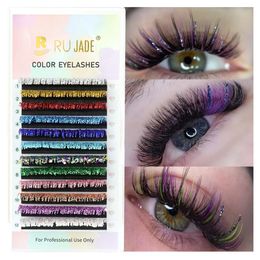 Mix Colors Glitter Eyelash Extensions Fashion Shiny Colorful False Russian Volume Lashes Party Makeup 240318