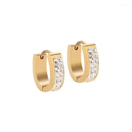 Hoop Earrings Top Quality 2 Rows Oval Crystal Punk Rhinestone Gold Tone 316L Stainless Steel For Women Jewelry