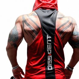 summer Bodybuilding Tank Top with hooded Mens Gyms Clothing Fitn Mens Sleevel Vests Cott Singlets Muscle Sports vest M0NB#