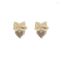 Dangle Chandelier Earrings Korean Crystal Imitation Pearls Heart Bow Drop For Women Vintage Elegant Bowknot Fashion Jewelry Accessorie Dh4Zo