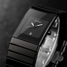 OUPAI Square Men Watch Business Waterproof Quartz Black Ceramics Wrist Male Relogio Masculino hodinky erkek kol saati 210609239m