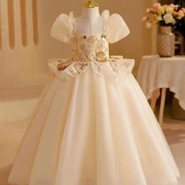 Girl Dresses Jill Wish Elegant Beige Dubai Dress Beading Arabic Princess Kids Wedding Birthday Party Ball Gown Holy Communion 2024 J243