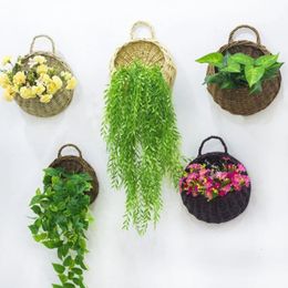 1PC 4color Nordic Flower Planter Wall Handmade Hanging Wicker Rattam Basket Garden Vine Pot Holder Country Style Home Decor Gift 240320