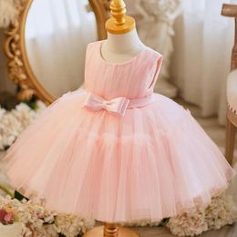 Girl Dresses Summer Pink Toddler Dress For Baby Girls Clothes Bow Princess Tutu Baptism Birthday Party Gown 0-2Y