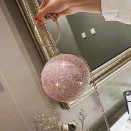 2023 Women Evening Day Clutch Colorful Crystal Diamonds Round Ball Shaped Clutches Lady Handbag Wedding Purse Chain Shoulder Bag 240305