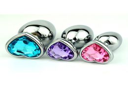 3pcsset Adult Butt Beads With Heart Shaped Crystal Small Middle Big Sizes Stainless Steel Metal Anal Plug For Couples Jewellery Y191312282