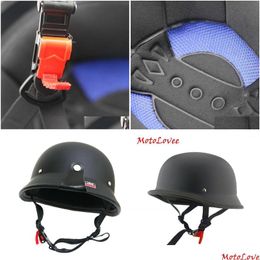 Motorradhelme Motolovee Mattschwarzer Helm Vintage Half Face Retro Deutscher Chopper Cruiser Helme1 Drop Lieferung Automobile Moto Dhmqx