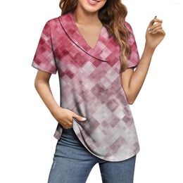 Women's T Shirts Summer Top Casual Short Sleeved Gradient Print V-Neck Lapel T-Shirt Women Fashion Blouse 2024 Shirt For