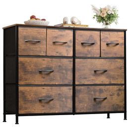 WLIVE with 8 Drawers, Wide Fabric Dresser Storage and Organization, Bedroom Dresser, Chest of Drawers for Living Room, Closet, Entryway, Rustic Brown Wood Grain
