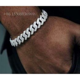 13Mm 7Inches High Quality 2 Row Cuban Chain With D Vvs Moissanite Diamond Sier Hiphop Link For Men's Bracelet