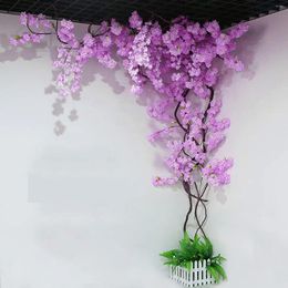 Decorative Flowers Artificial Cherry Blossom Trees For Indoor Outdoor Living Room Rattan Air Conditioning Pipe Ceiling Fake Tree Purple