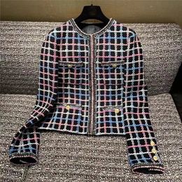 Piccola fragranza di lusso Designer Abbigliamento invernale Donna Vintage Plaid Tweed Jack Cappotti di lana Moda coreana Strreetwear Autunno 240312