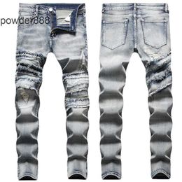 2024 New Straight Leg for Men Designer Hip Hop Fashion Mens Pants Jeans Top Quality Purple Motorcycle Cool Denim Pant P8EN