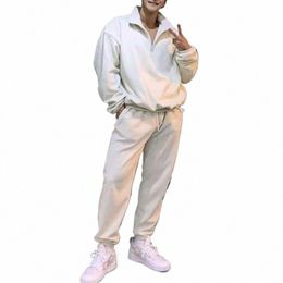 hip Hop Men Two Piece Set Fleece Sweatshirt And Sweatpants Tracksuits Mens Clothing Fall Winter Fi Loose Outfits Male Suits o61s#