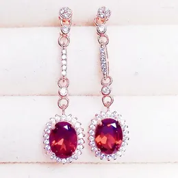 Dangle Earrings Natural Real Red Garnet Drop Earring Long Style 925 Sterling Silver 6 8mm 1.4ct 2pcs Gemstone Fine Jewellery X231077