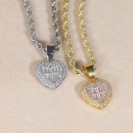 Bling CZ Paved Heart Pendant Necklace Iced Out Cubic Zirconia Hearts Charm Women Lover Hip Hop Wedding Jewellery