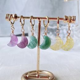 Natural Stone Crystal Earrings for Women Girls Cute Small Crescent Moon Charm Drop Pendulum Citrines Purple Crystal Earrings